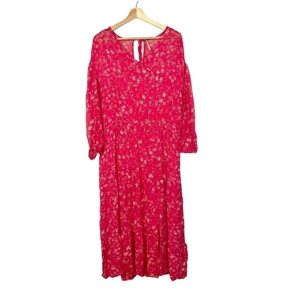 Free People Raspberry Pink Wallflower Midi Long Sleeve Dress M - Picture 2 of 6